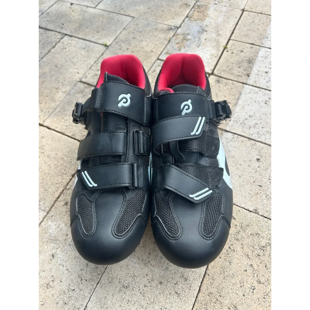 Peloton Cycling Shoes Black Red EU 42 Mens 9 Womens 11 with Cleats PL-SH-01